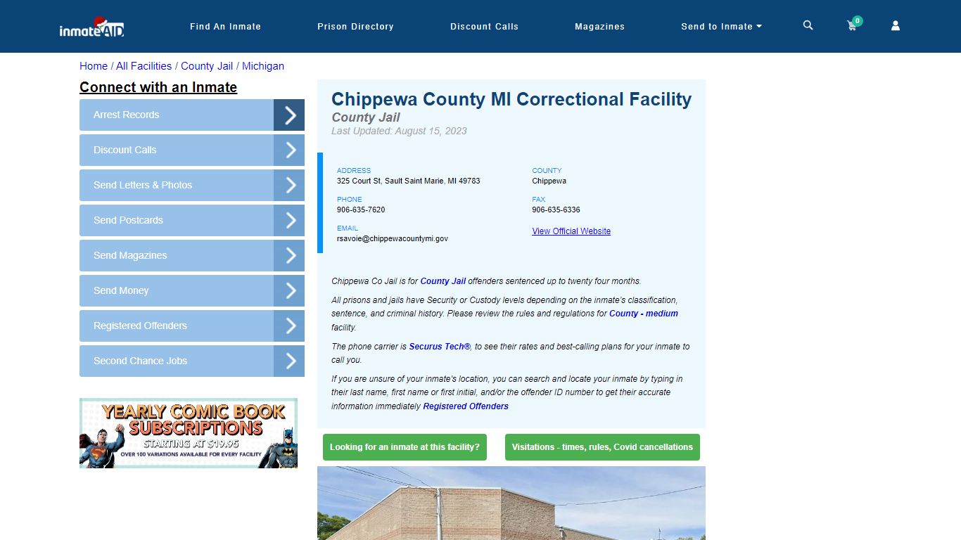 Chippewa County MI Correctional Facility - Inmate Locator - Sault Saint ...